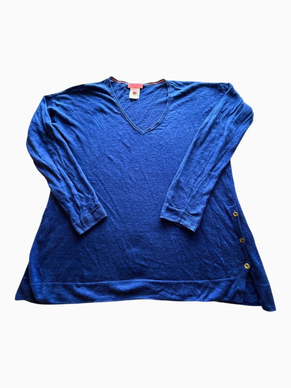 Lilly Pulitzer Blue Linen V Neck Sweater Womens Size M Natural Fibers Crunchy